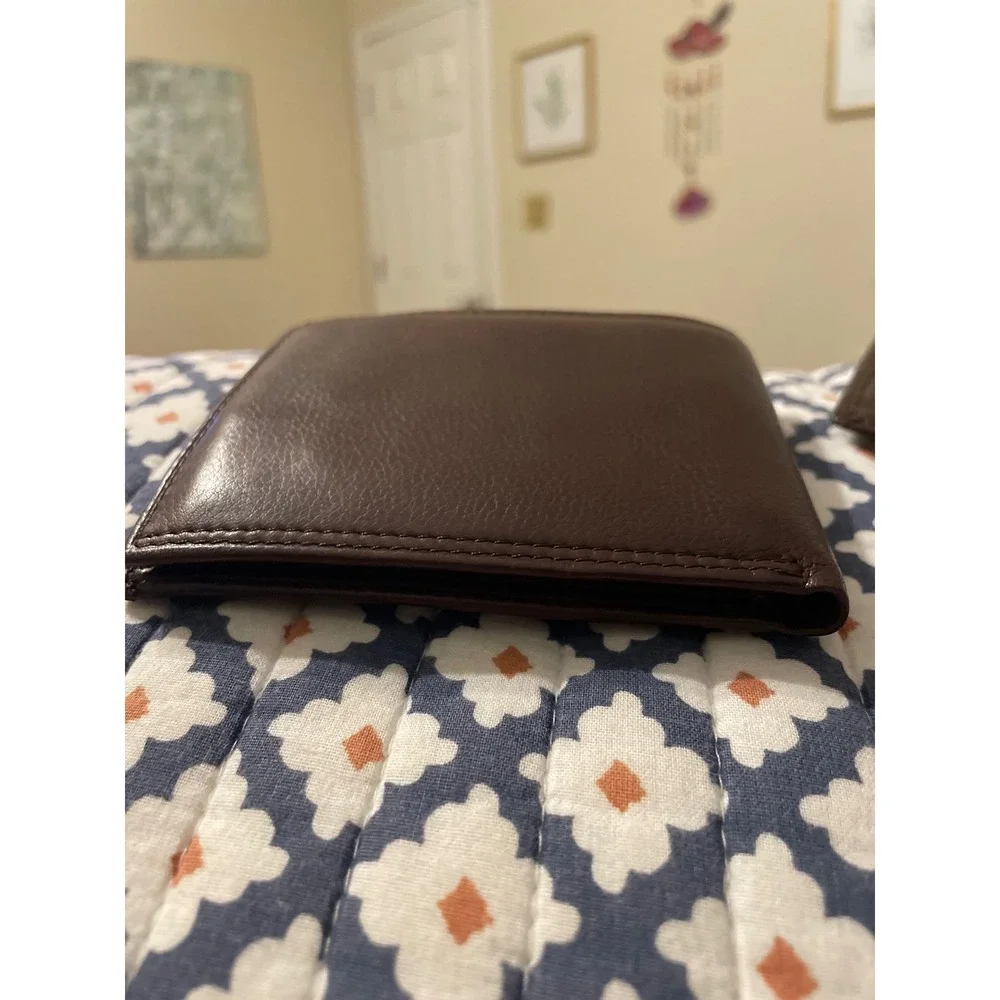 Fossil Mens Bifold Wallet and Removable Card Case Set Dark Brown Genuine Leather